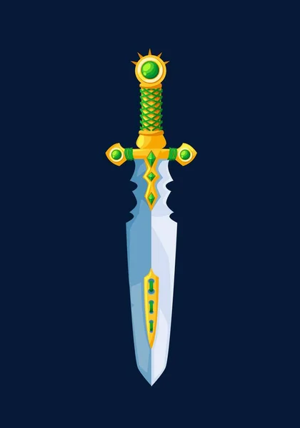 Magisches Cartoon Schwert Stahl Klinge Mit Grünem Griff Verziert Edelsteine — Stockvektor