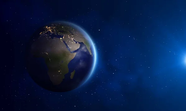Éjszakai Világítás Föld Földgömb Térkép Vektor Kilátás Űrből Realisztikus Európa — Stock Vector