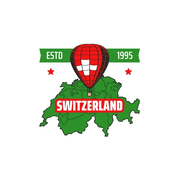Sviçre Haritası Sıcak Hava Balonu Ikonu Sviçre Seyahati Turist Gezisi — Stok Vektör
