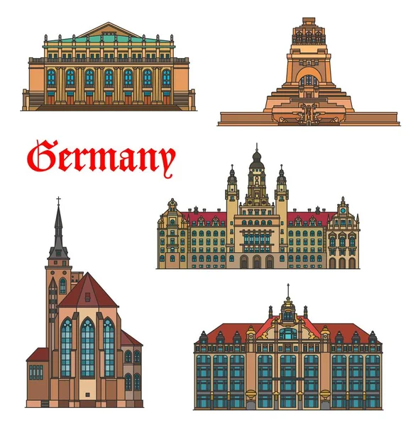 Germany Buildings Stuttgart Leipzig Architecture Travel Vector Landmarks Battle Nations — Stock Vector