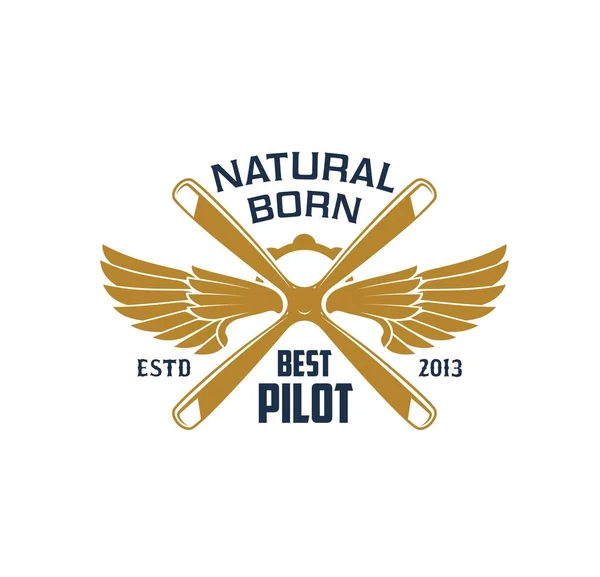 Pilots Crew Vector Heraldic Icon Aviation Wings Propeller Airplane Jet — Stock Vector