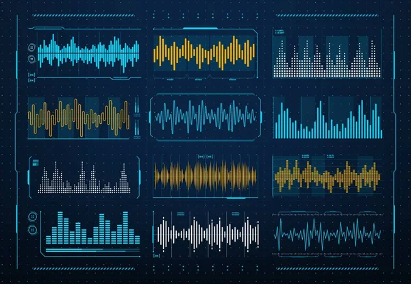 Hanghullámok Frekvenciája Audio Zene Digitális Kiegyenlítő Vektor Hud Interfész Hanghullám — Stock Vector