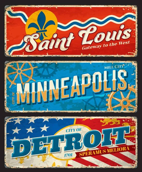 Detroit Minneapolis Saint Louis Amerikaanse Steden Borden Reisstickers Usa Stad — Stockvector