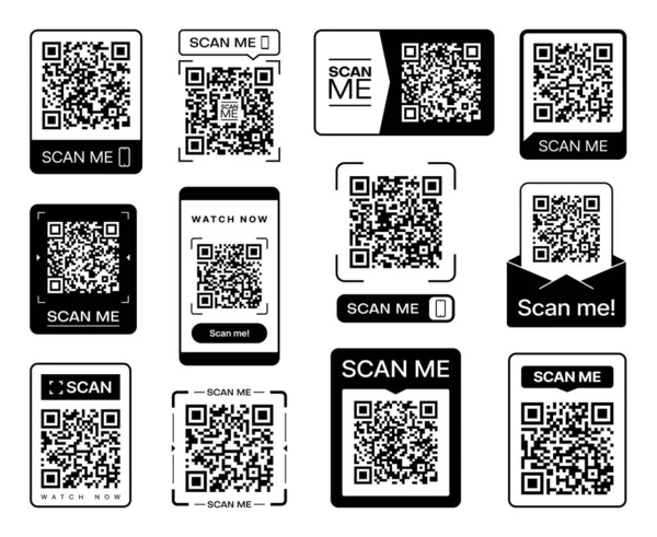 Scan Code Sticker Pictogrammen Voor Telefoon Barcode Scanner Vector Qrcode — Stockvector