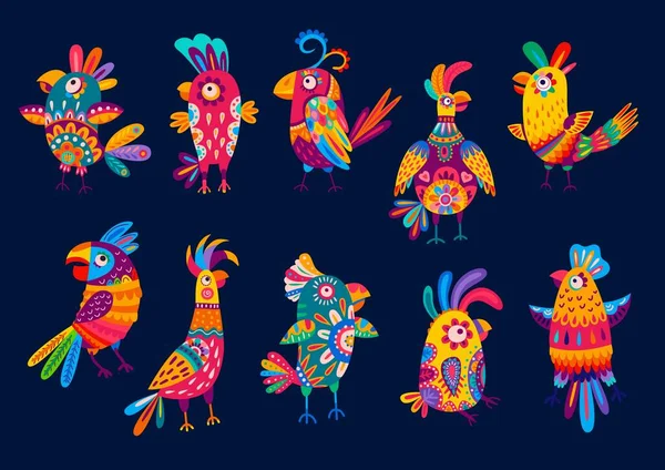 Pássaros Papagaios Brasileiros Mexicanos Coloridos Artesanato Papel Alebrije Vetorial Papagaios — Vetor de Stock