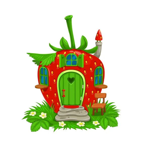 Cartoon Fairytale Strawberry House Vector Berry Dwelling Fairy Elf Enchantress — Stock Vector