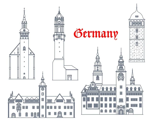 Germany Buildings Architecture Freiburg Schneeberg Chemnitz Bautzen Vector Travel Landmarks — Stock Vector