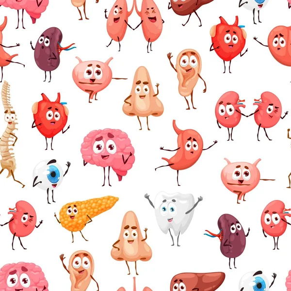 Cartoon Human Internal Organs Seamless Pattern Body Anatomy Vector Background — Stock Vector