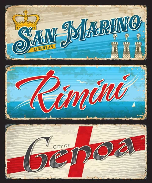 San Marino Rimini Und Genua Italienische Städte Reisen Aufkleber Und — Stockvektor
