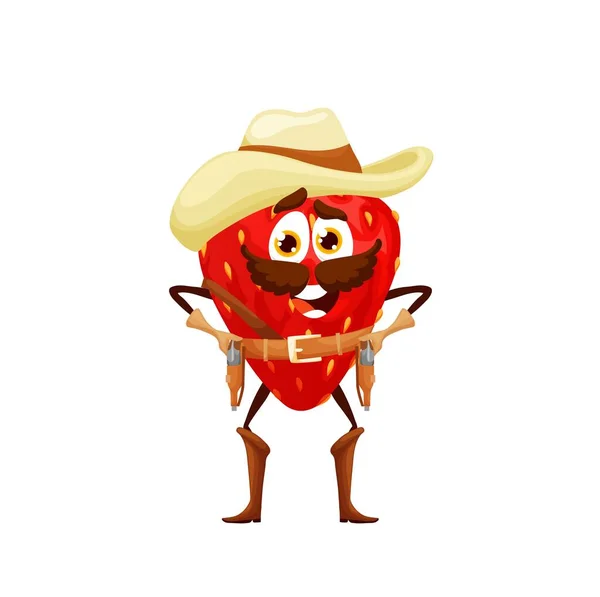 Cartoon Erdbeer Sheriff Figur Lustige Vektor Cowboy Gartenbeeren Tragen Hut — Stockvektor