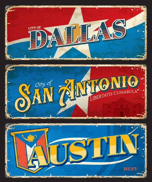 Dallas Austin Amerikaanse Steden Borden Reisstickers Verenigde Staten Van Amerika — Stockvector