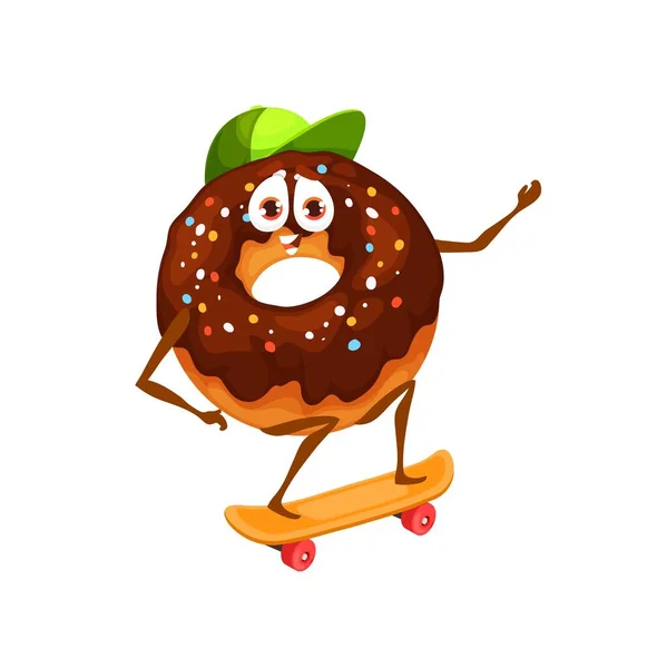 Personnage Donut Bande Dessinée Sur Planche Roulettes Vecteur Drôle Bonbons — Image vectorielle