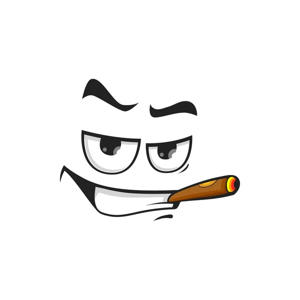 Faccia Fumante Del Fumetto Personaggio Vettoriale Con Sigaro Bocca Personaggio — Vettoriale Stock