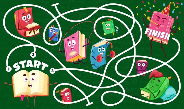 Labyrint Doolhof Met Bestseller Boeken Leerboeken Stripfiguren Kind Vector Spel — Stockvector