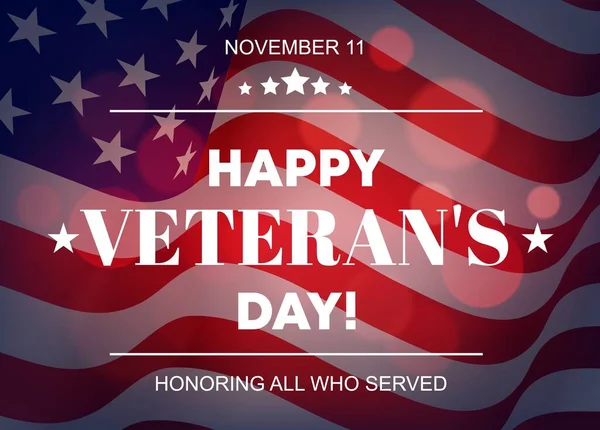 Χαρούμενη Veteran Day Vector Ευχετήρια Κάρτα Ηπα Κυματίζει Σημαία Ενδέκατη — Διανυσματικό Αρχείο