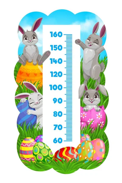 Tabla Altura Los Niños Conejitos Pascua Con Medida Crecimiento Huevos — Archivo Imágenes Vectoriales