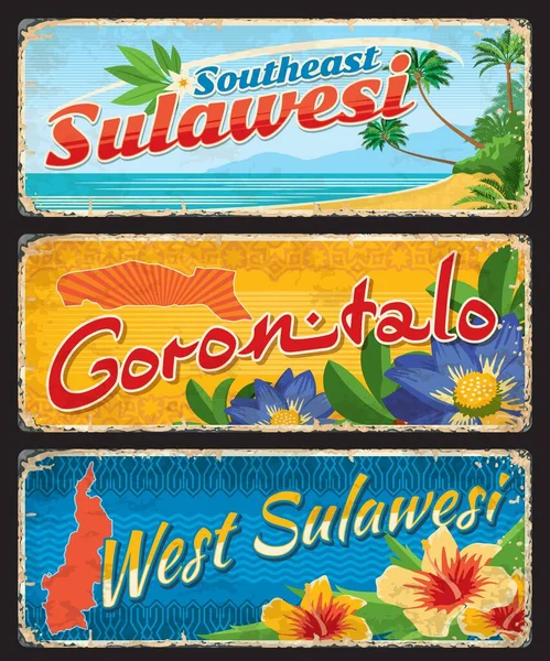 South East West Sulawesi Gorontalo Indonésia Placas Viagem Adesivos Região — Vetor de Stock