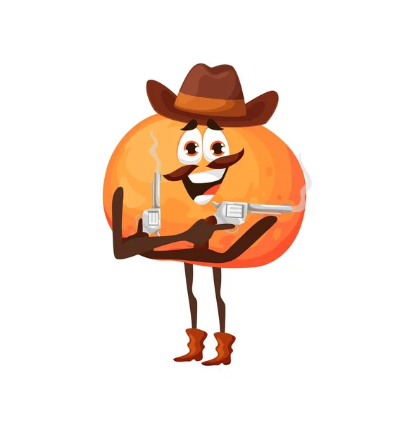 Rajzfilm Rabló Narancs Karakter Fegyverekkel Vektor Citrus Bandita Vagy Cowboy — Stock Vector