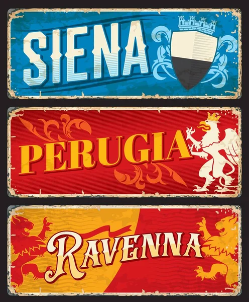 Siena Perugia Und Ravenna Italienische Reiseaufkleber Und Schilder Italien Städte — Stockvektor