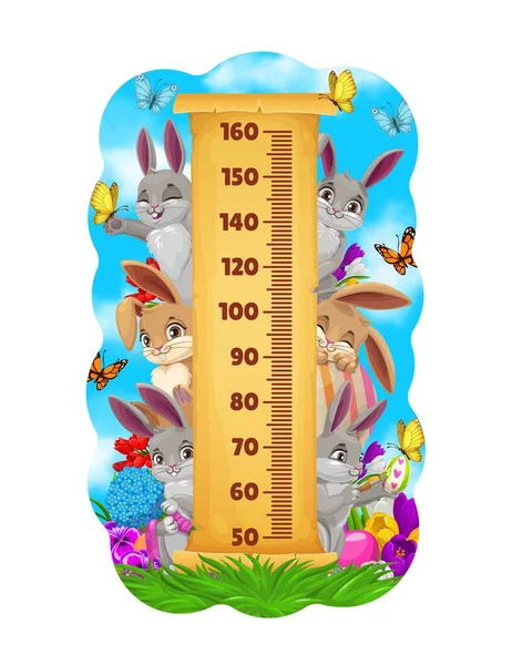 Kids Height Chart Easter Bunnies Egg Hunting Growth Measure Meter — Stock Vector