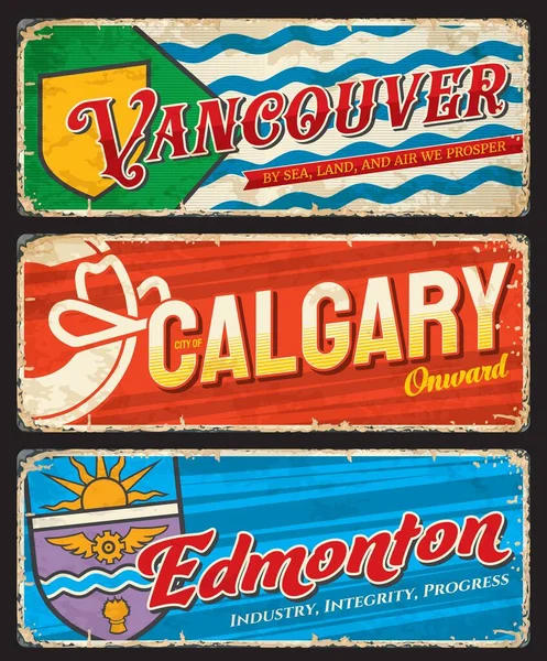 Vancouver Calgary Edmonton Canadian Cidades Placas Adesivos Viagem América Norte — Vetor de Stock