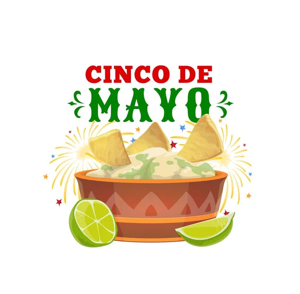 Cinco Mayo Design Vectoriel Vacances Guacamole Mexicain Nachos Citron Vert — Image vectorielle