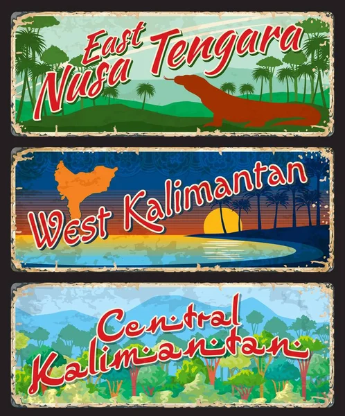 Kalimantan Occidentale Centrale Nusa Orientale Targhe Viaggio Indonesiane Tengara Indonesia — Vettoriale Stock