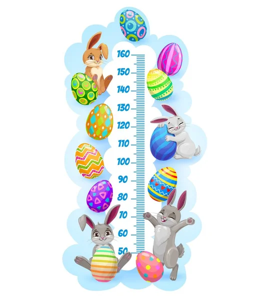 Easter Bunnies Eggs Kids Height Chart Growth Measure Meter Vector — Stock Vector