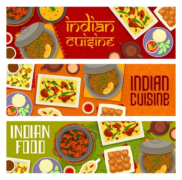 Indická Kuchyně Jídla Restaurace Menu Pokrmy Banner Bílá Omáčka Masala — Stockový vektor
