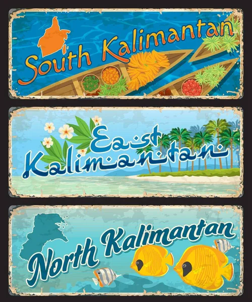 Południowy Wschodni Północny Kalimantan Indonezyjskie Tablice Podróży Naklejki Indonezja Podróż — Wektor stockowy
