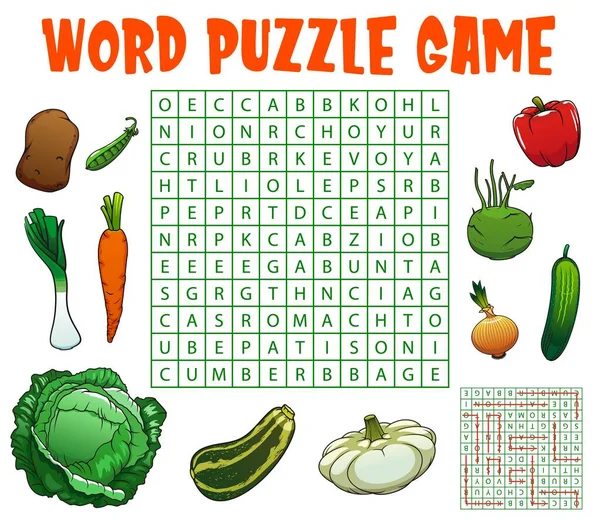 Granja Cruda Verduras Aisladas Palabra Búsqueda Vector Rompecabezas Juego Hoja — Vector de stock