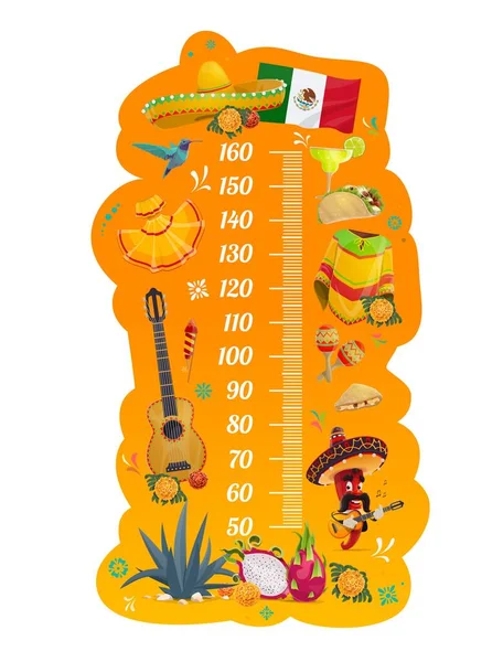 아이들의 계량기 어린이들의 측정을 규모입니다 Vector Scale Mexican Mariachi Pepper — 스톡 벡터