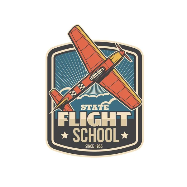 Icono Escuela Vuelo Con Avión Academia Pilotos Placa Vector Educación — Vector de stock