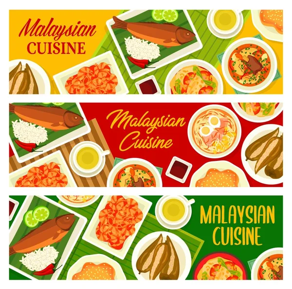 Cozinha Malaia Restaurante Banners Comida Pimentos Malagueta Recheados Torta Kuih — Vetor de Stock