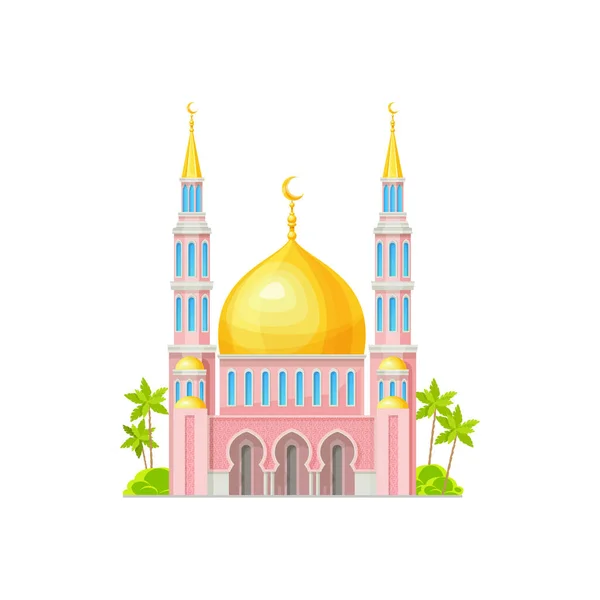Islamski Meczet Złotą Kopułą Minaretami Arabska Architektura Islam Świątynia Religijna — Wektor stockowy