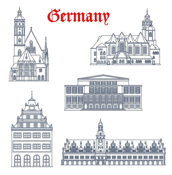 Niemcy Lipsk Architektury Budynków Domów Wektorowe Zabytki Podróży Niemiecka Architektura — Wektor stockowy