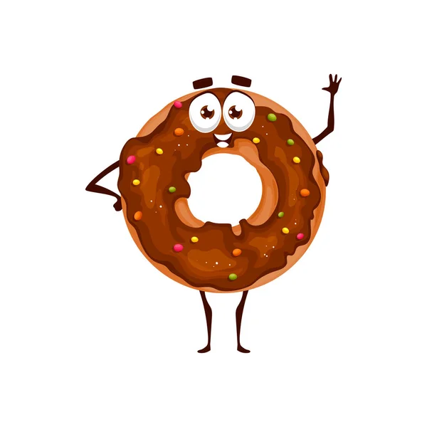 Chocolate Donut Sobremesa Desenho Animado Personagem Engraçado Doce Sobremesa Mascote —  Vetores de Stock