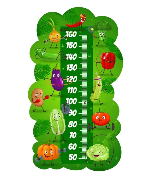 Cartoon Vegetable Kids Height Chart Growth Meter Ruler Vector Scale — Stock Vector