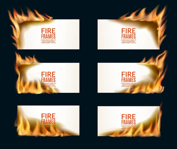 Burning Paper Banners Fire Flames Vector Paper Sheets Fire Burnt — Stock Vector