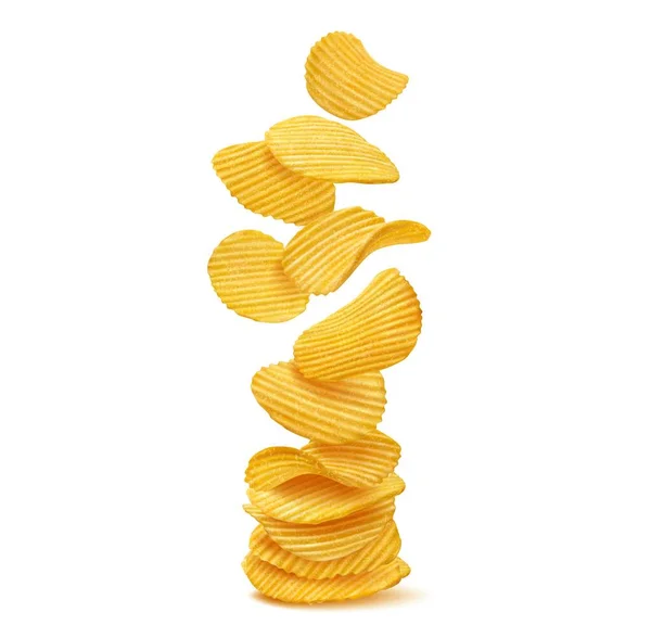 Empilez Empilez Empilez Des Chips Croustillantes Ondulées Malbouffe Vectorielle Plat — Image vectorielle