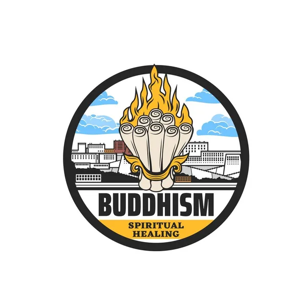Icono Budista Buda Sanación Espiritual Meditación Icono Religioso Vectorial Dharma — Vector de stock