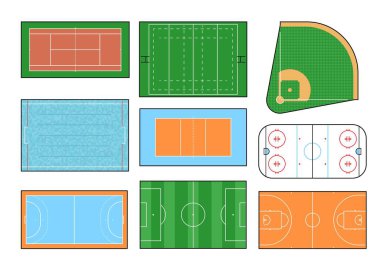 Spor sahası, basketbol sahası ve sahası, voleybol, futbol ve buz hokeyi, tenis, rugby ve beyzbol, hentbol ve su topu sporları oyunları. İzole edilmiş yeşil oyun alanı, pist, yüzme havuzu