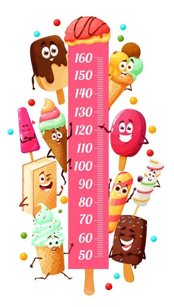 Kinderen Hoogte Grafiek Met Ijs Desserts Stripfiguren Vector Groeimeter Maatliniaal — Stockvector