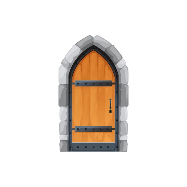 Kreskówkowa Średniowieczna Brama Zamkowa Lub Drzwi Zewnętrzny Portal Łukowy Kamiennymi — Wektor stockowy