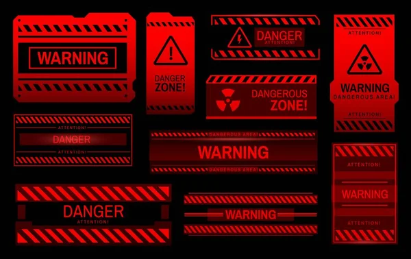 Warning Attention Alert Caution Dangerous Zone Red Signs Vector Danger — Stock Vector