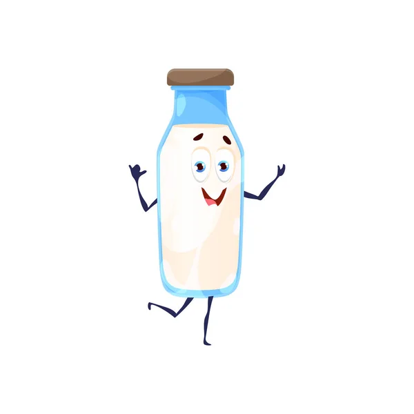 Personaje Botella Leche Dibujos Animados Kéfir Vector Aislado Crema Producto — Vector de stock