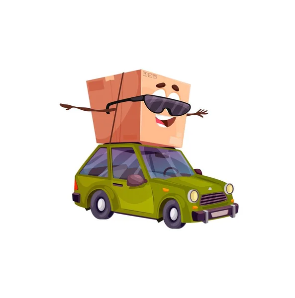 Package Delivery Cartoon Cardboard Box Car Vector Shipping Service Character — Stock Vector