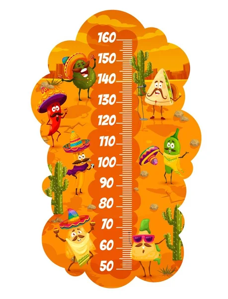 Cartoon Mexicaanse Tex Mex Voedsel Karakters Kinderen Vector Hoogte Grafiek — Stockvector