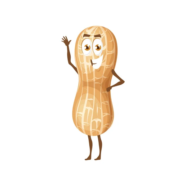 Funny Peanut Groundnut Nut Character Yummy Food Vector Cartoon Personage — Stock Vector