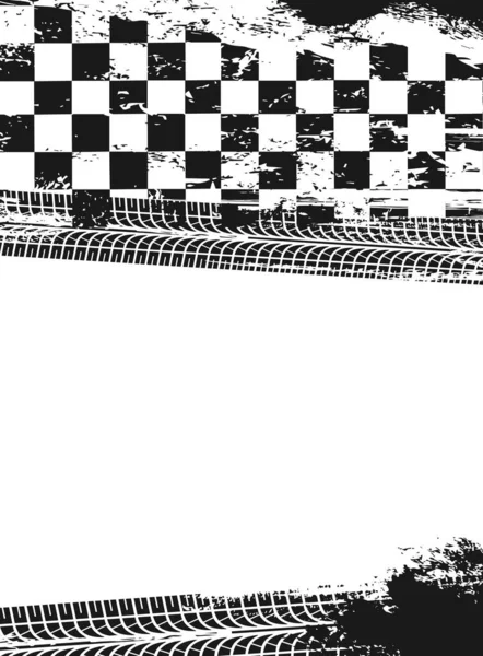 Racing Sport Grunge Sfondo Con Bandiera Scacchi Pneumatici Pista Modello — Vettoriale Stock